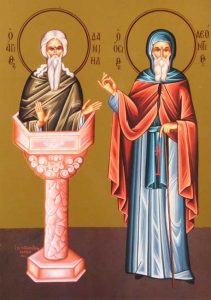 Icon of the miraculous Saint Daniel the Stylite and Saint Leontius