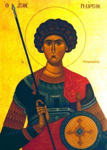 Ikon av Saint George the Great of the Martyrs, klädd i spik