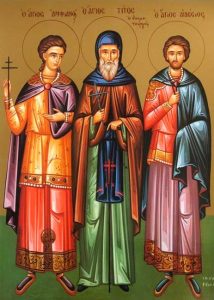 Ikone der Heiligen Adassius, Titus und Ampheanus