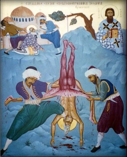 The icon is not the icon of Saint Peter the Martyr, but was placed only to resemble the events