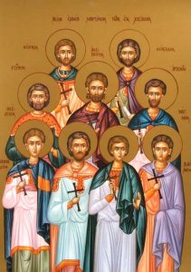 Aziz şehitler, soldan ve ilk sıradan başlayarak: Antipatros, Artamon, Magnus, Philemon, Rufus, Thomasius, Theodotus, Theognetus ve Theosticus.