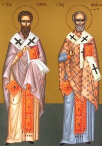 Die Heiligen Makarius, Bischof von Korinth, und der Heilige Simon